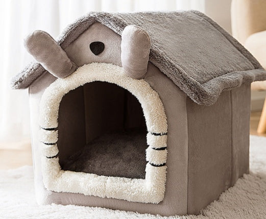 Foldable Warm Dog House Enclosed Pet Bed Removable Cushion Indoor Kennel