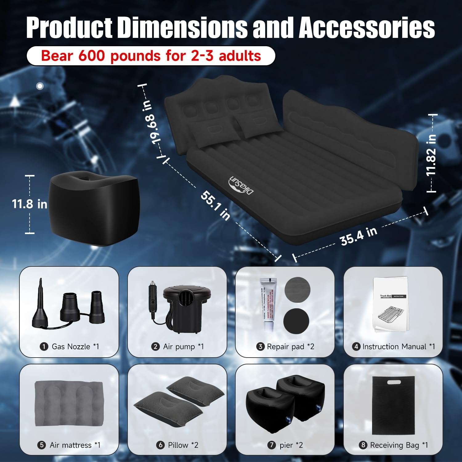 Thickened SUV Car Air Mattress Inflatable Backseat Camping Bed Black