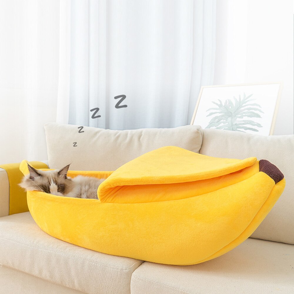 Banana Pet Bed Cute Plush Fruit-Shaped Cozy Dog Cat Sleeping Sofa