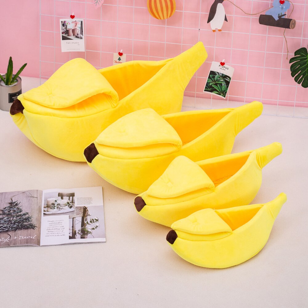 Banana Pet Bed Cute Plush Fruit-Shaped Cozy Dog Cat Sleeping Sofa