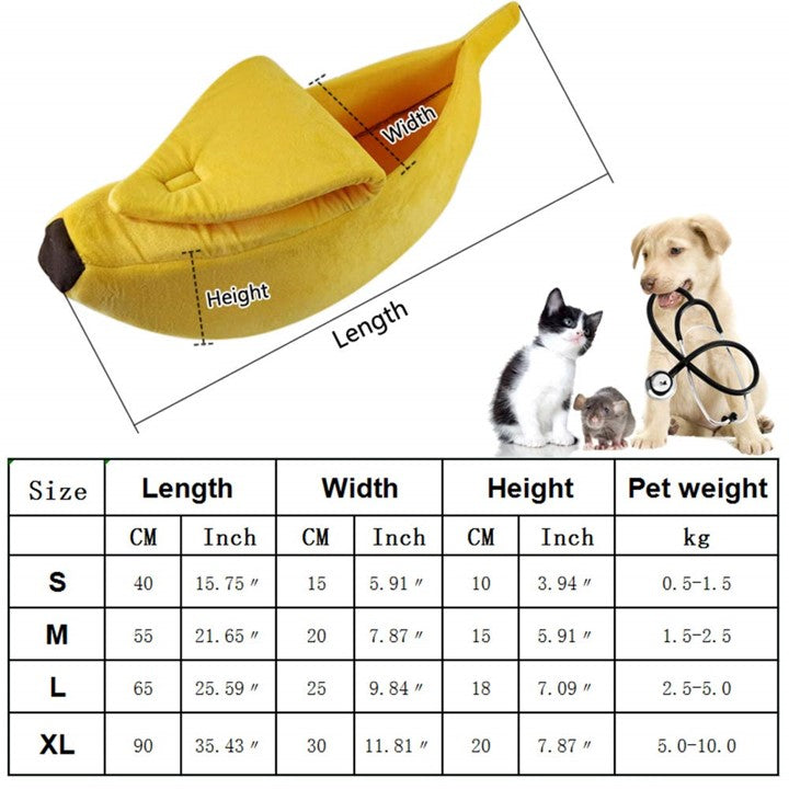 Banana Pet Bed Cute Plush Fruit-Shaped Cozy Dog Cat Sleeping Sofa
