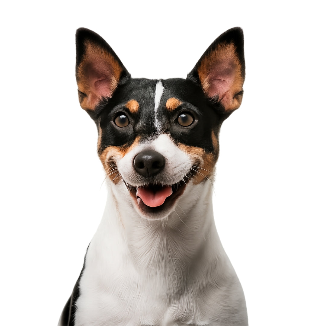 Dog with a happy expression on a white background
