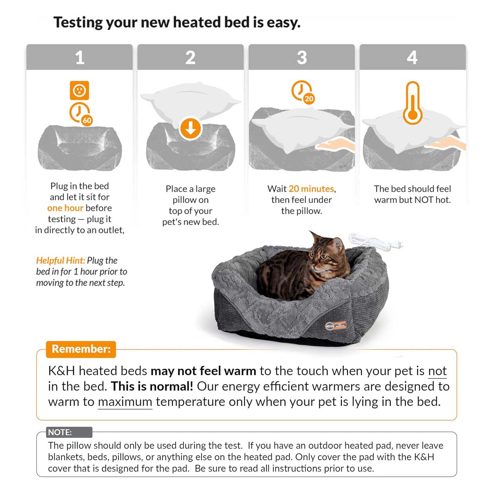 Washable K&H Thermo-Pet Lounge Heated Plush Indoor Cat Small Dog Bed