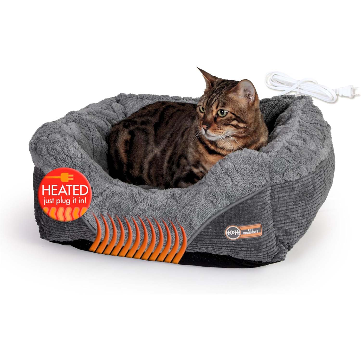 Washable K&H Thermo-Pet Lounge Heated Plush Indoor Cat Small Dog Bed