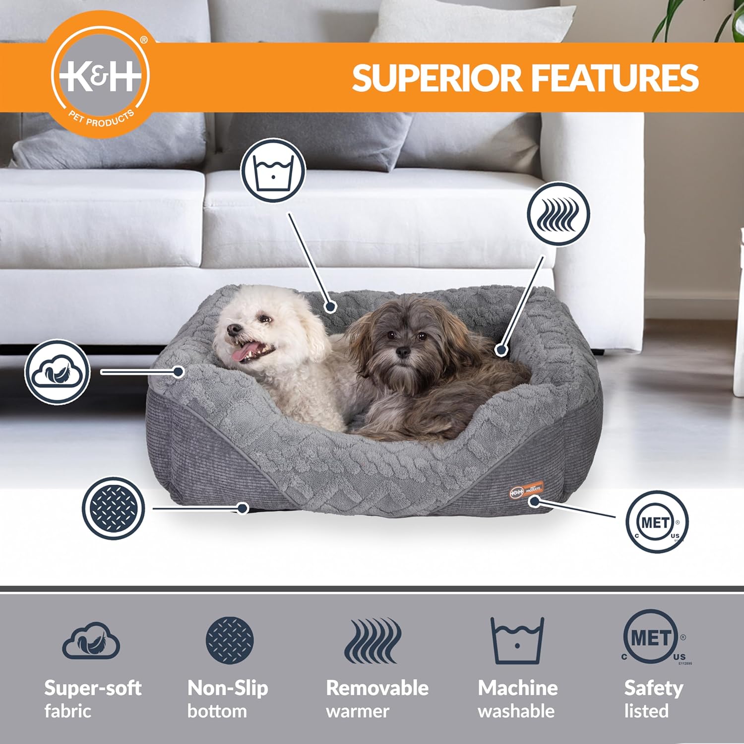 Washable K&H Thermo-Pet Lounge Heated Plush Indoor Cat Small Dog Bed