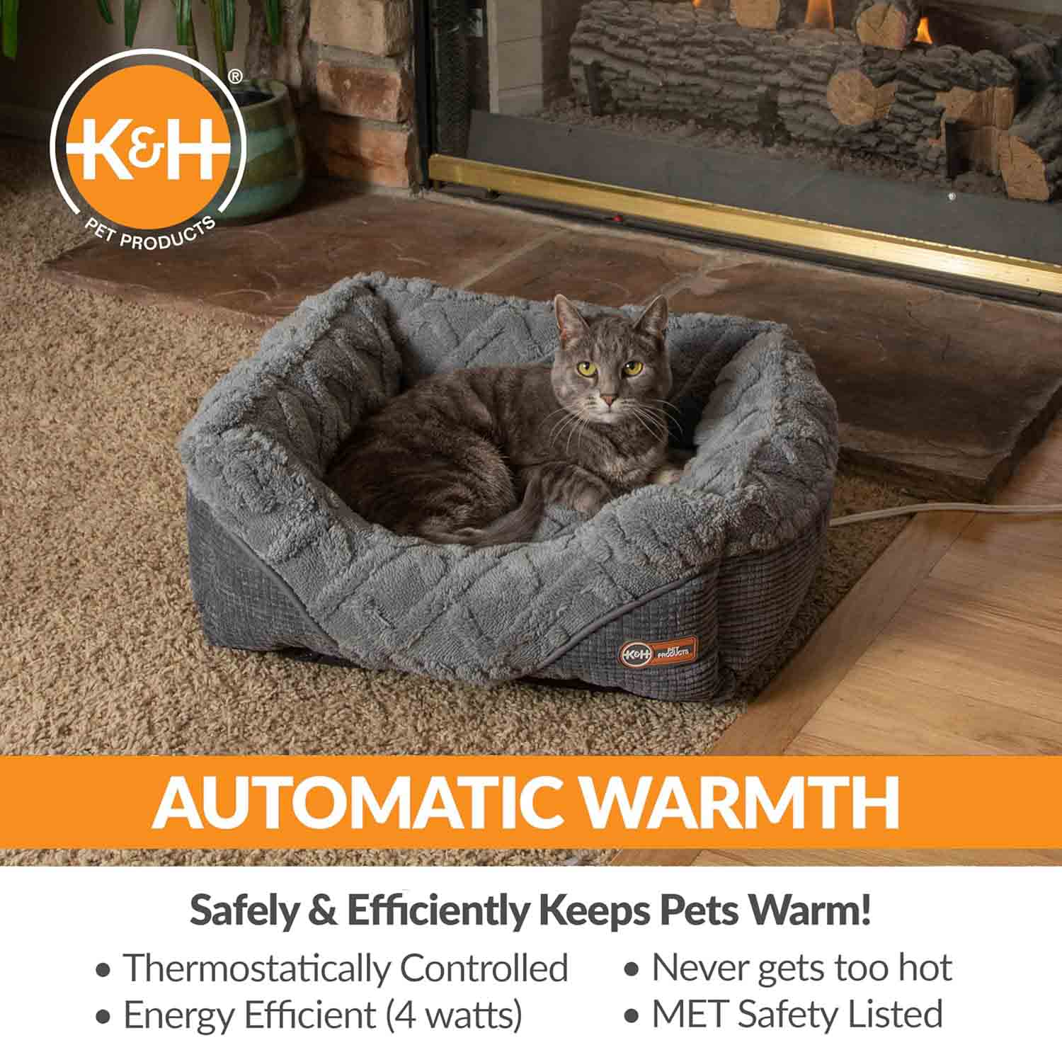 Washable K&H Thermo-Pet Lounge Heated Plush Indoor Cat Small Dog Bed