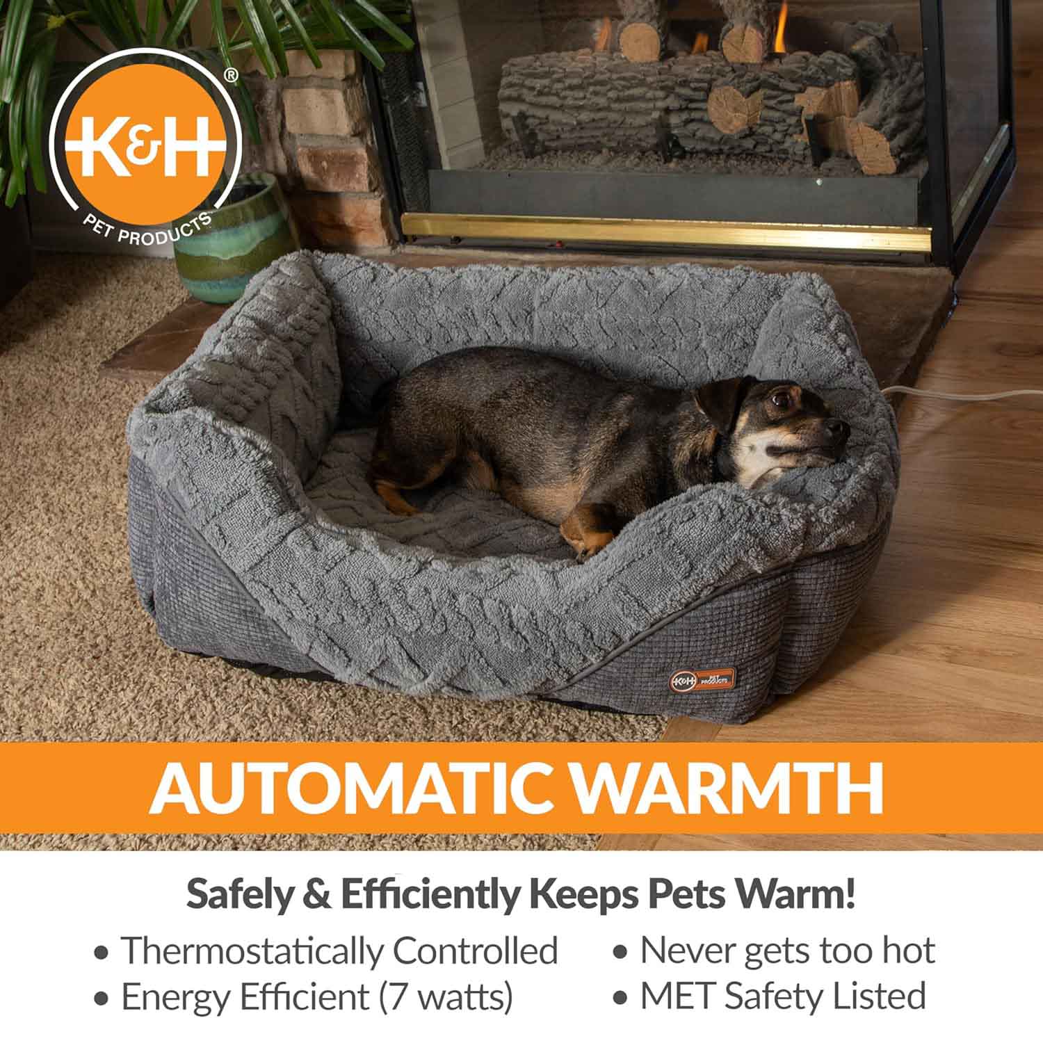 Washable K&H Thermo-Pet Lounge Heated Plush Indoor Cat Small Dog Bed
