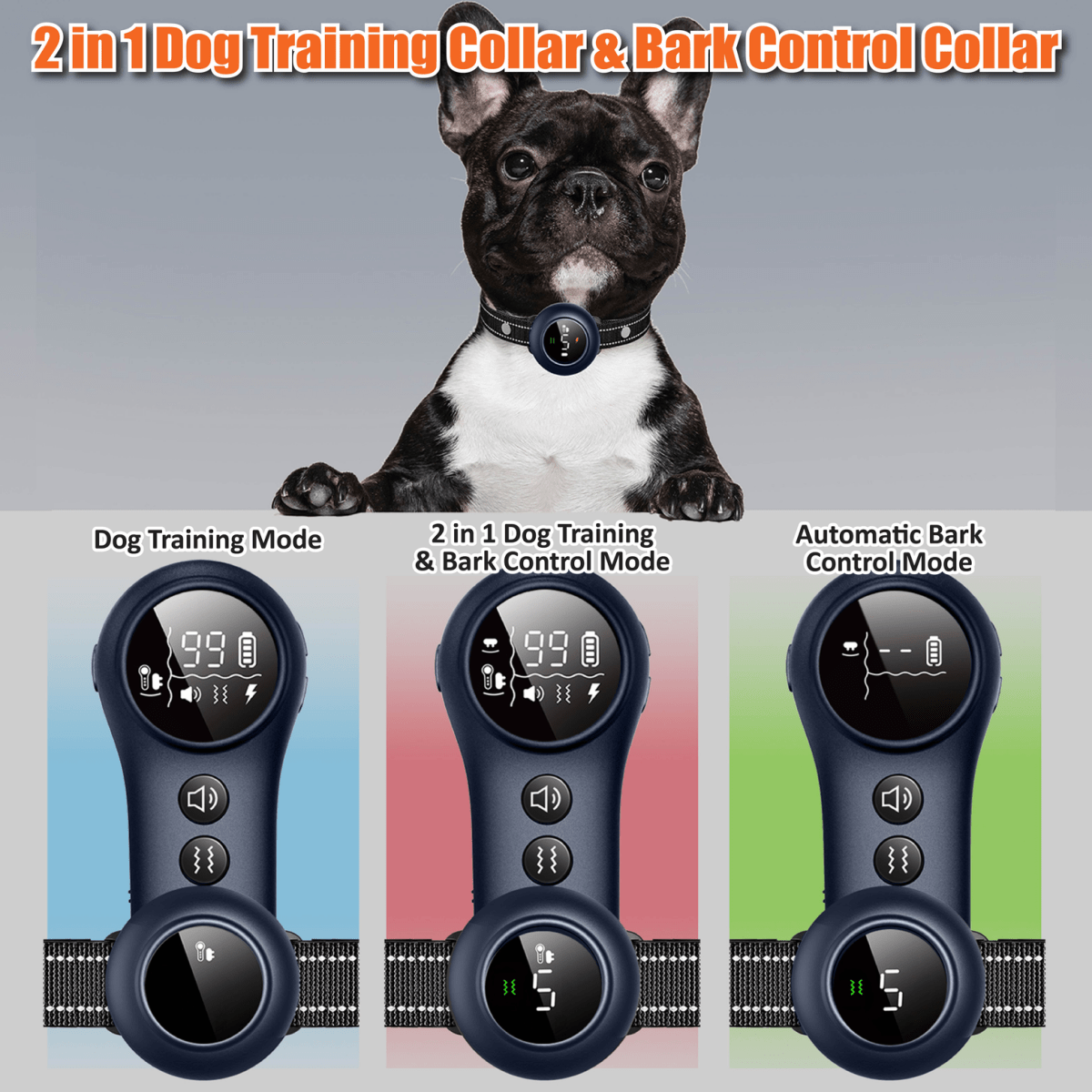 NeoAlly 2-in-1 Dog Training Bark Control Rechargeable Waterproof Collar Device