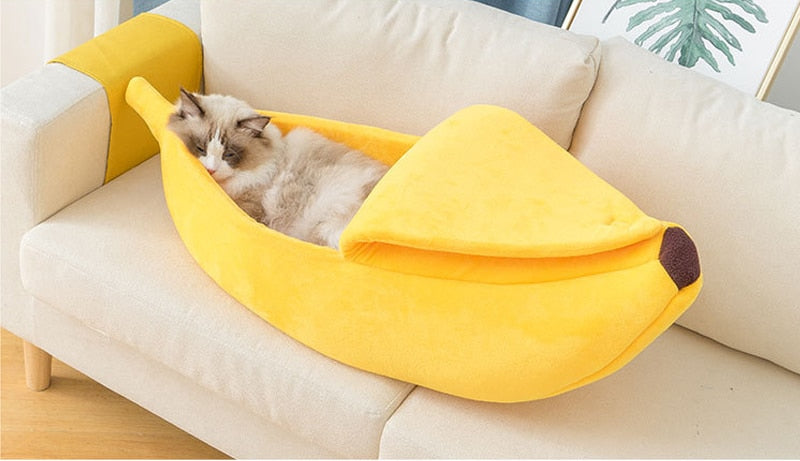 Banana Pet Bed Cute Plush Fruit-Shaped Cozy Dog Cat Sleeping Sofa