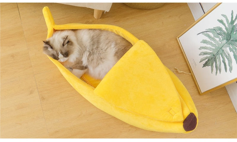 Banana Pet Bed Cute Plush Fruit-Shaped Cozy Dog Cat Sleeping Sofa