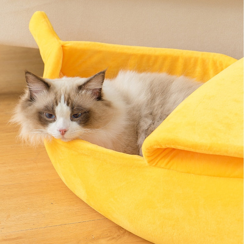 Banana Pet Bed Cute Plush Fruit-Shaped Cozy Dog Cat Sleeping Sofa