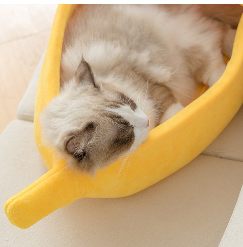 Banana Pet Bed Cute Plush Fruit-Shaped Cozy Dog Cat Sleeping Sofa