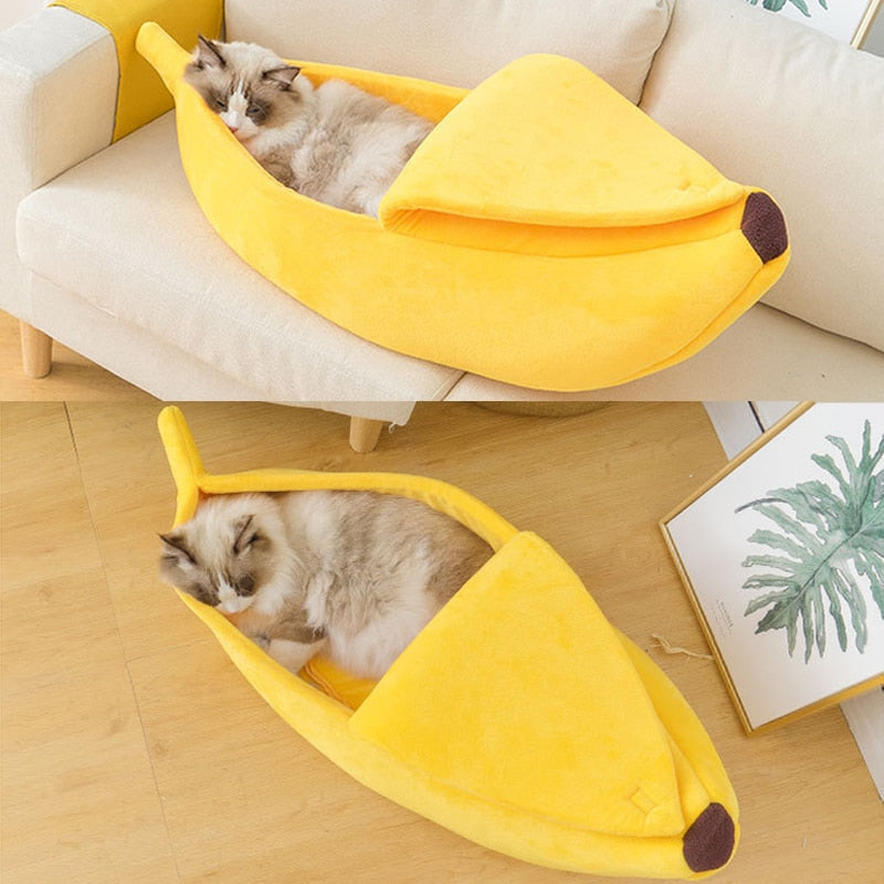 Banana Pet Bed Cute Plush Fruit-Shaped Cozy Dog Cat Sleeping Sofa